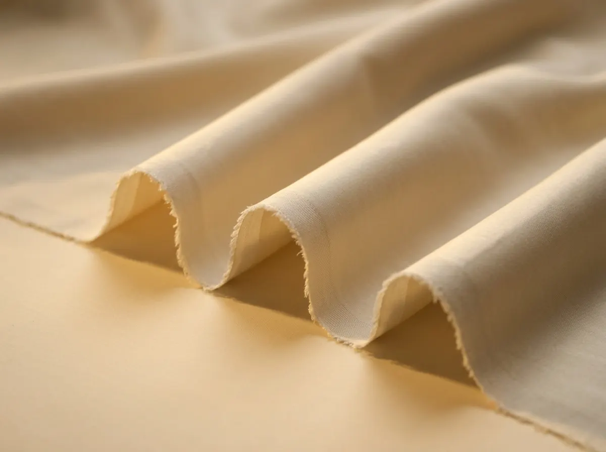 Close view of Meeras Boski fabric draped in soft folds catching warm side light